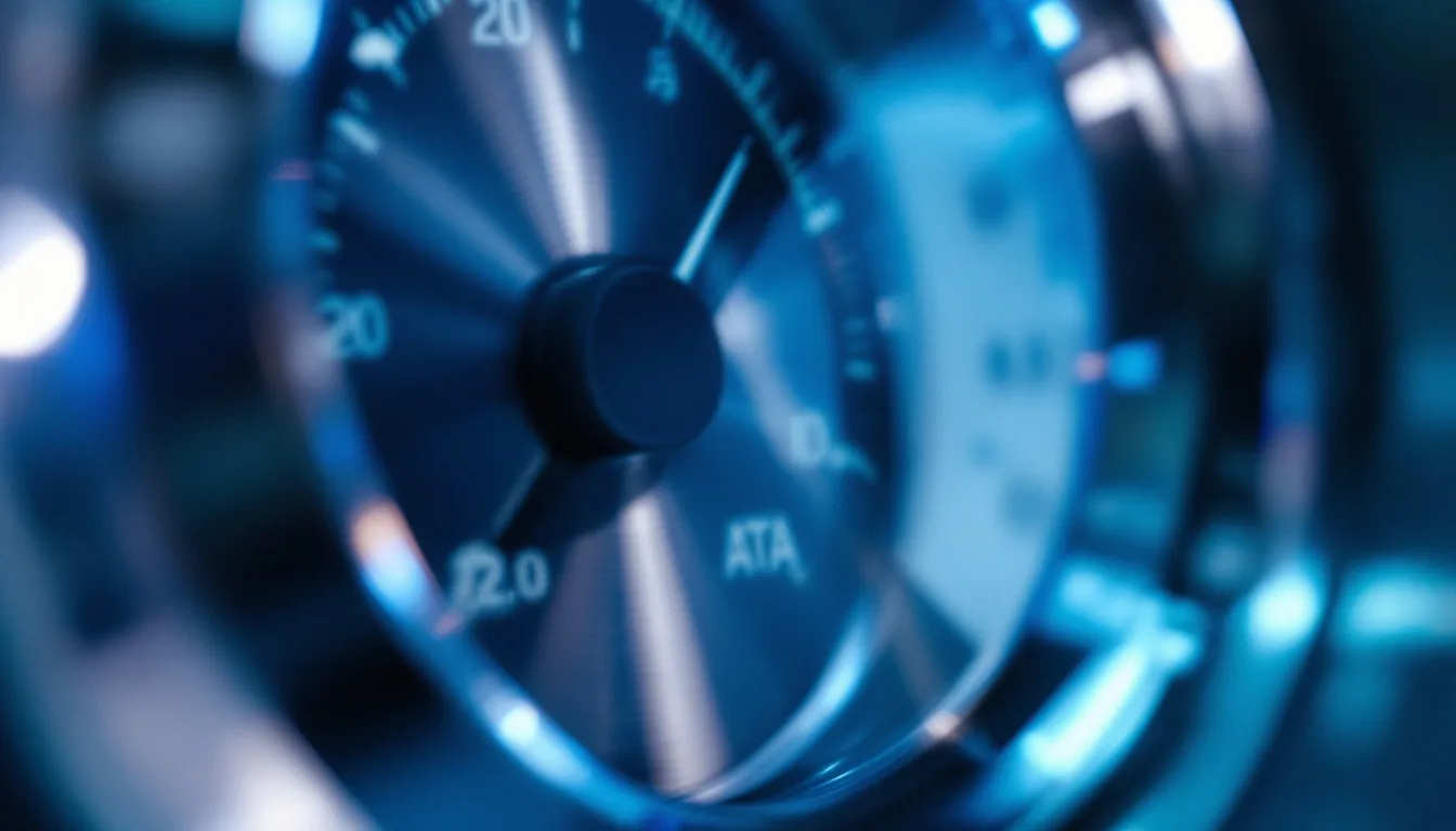 Close-up of a hyperbaric chamber pressure gauge needle approaching the 2.0 ATA mark, with soft oxygen flow visible in the background