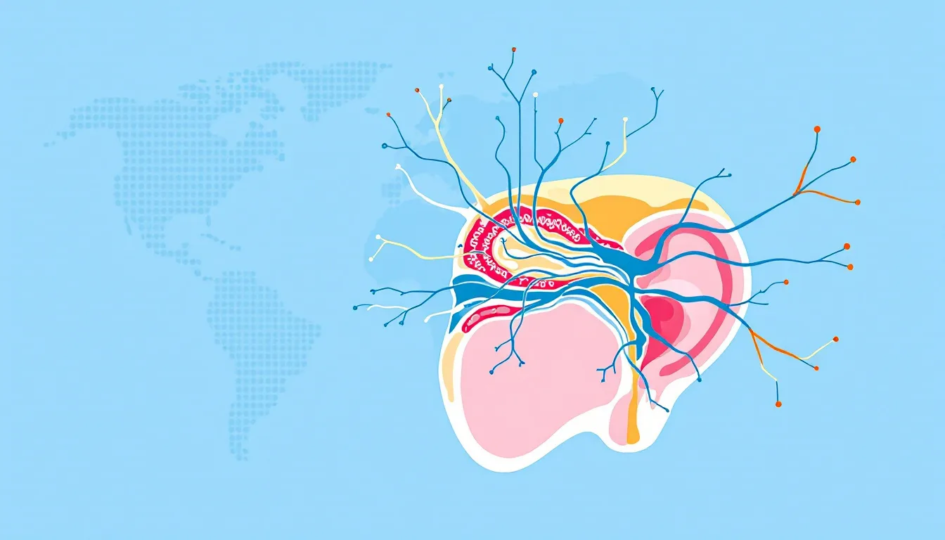 Medical illustration of ear anatomy with stellate ganglion and oxygen flow visualization